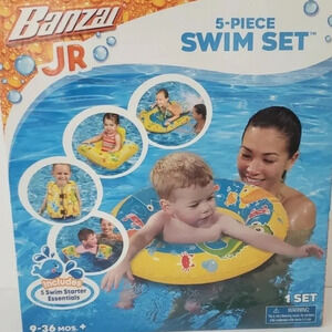 New Baby Pool Floaty Ages 9-36 Months Life Jacket, Kick Boat 5 Piece Swim Set